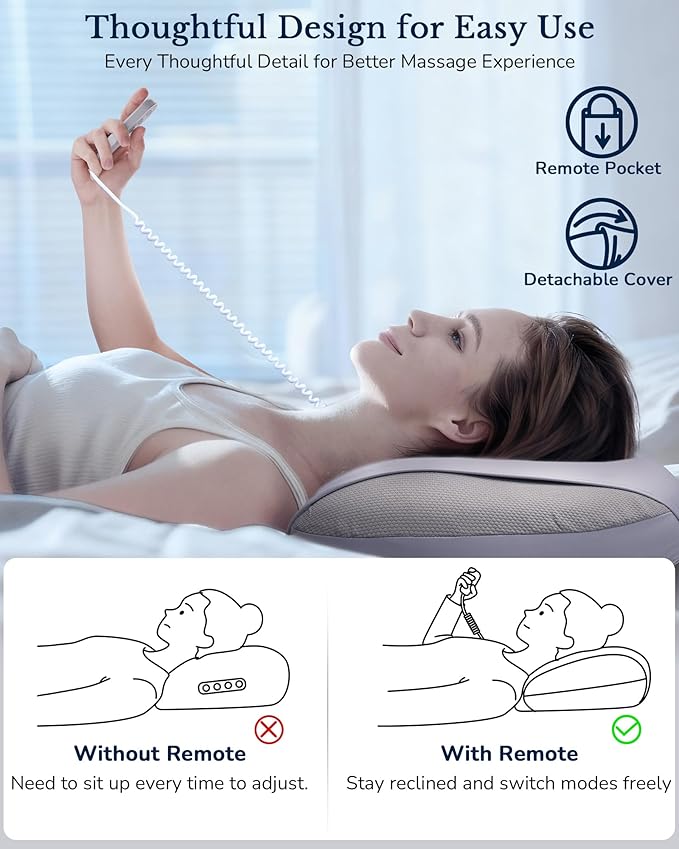 Neck Massager Pillow with Heat : Cordless Neck Massager for Pain Relief Deep Tissue - Rechargeable Massage Pillow 3 Intensity &amp Heating Daily Comfort for Desk Workers Women Men at Home Use