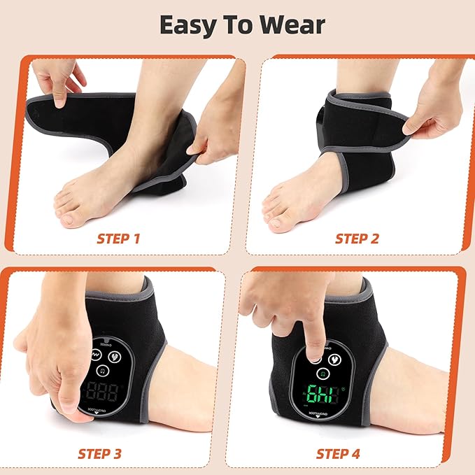 Ankle Massager Cordless Ankle Heating Pad with Massage Foot Massager with Heat 3000mAh Rechargeable 4 -Level Heats Foot Heating Pad for Sports/Work/Travel (Black)