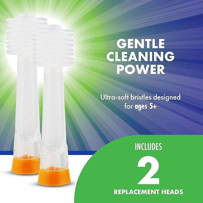Brilliant Oral Care Kids Sonic Toothbrush Soft Replacement Heads for Children Ages 5+ Orange 2 Pack