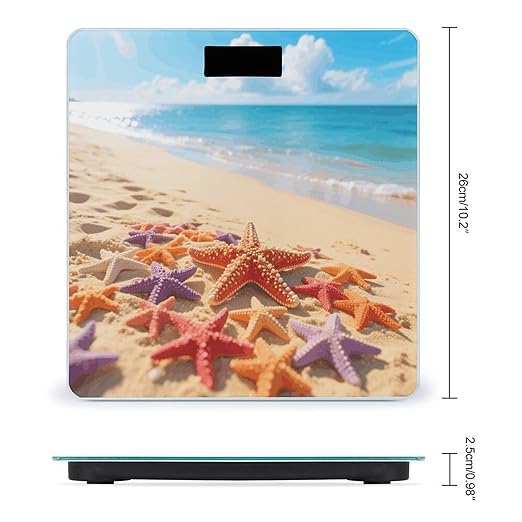 Starfish and Sand Scale for Body Weight Sturdy Tempered Glass Weighing Scales with LCD Display Accurate Digital Bathroom Scale Convenient Body Fat Smart Scales Easy Read