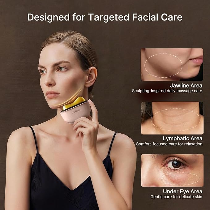ZDEER LED Red Light Therapy for Face &amp Neck Massager Facial Care Device – Electric Gua Sha Brass Tool with Heat &amp Vibration for Firming Sculpting &amp Skincare Pink