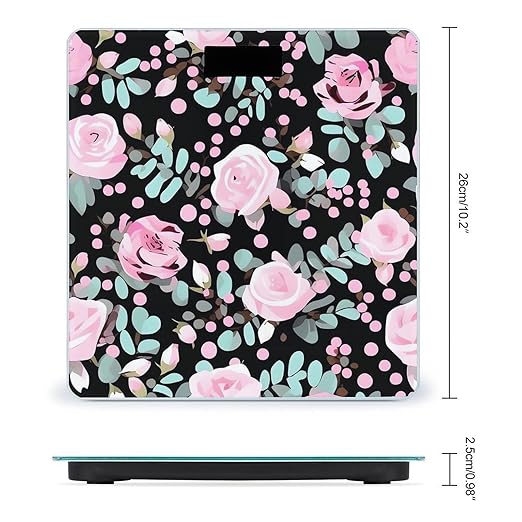 Cute Pink Rose Mix Leopard Scale for Body Weight Sturdy Tempered Glass Weighing Scales with LCD Display Accurate Digital Bathroom Scale Convenient Body Fat Smart Scales Easy Read