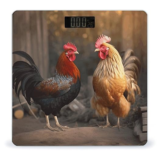 Digital Bathroom Scale for Body Weight Scale with Bright LCD Display High Accuracy Step-On Technology Auto On/Off Rooster and Chicken Digital Scales 400 Lbs /180kg