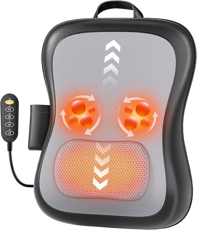 Shiatsu Back and Neck Massager for Pain Relief Deep Tissue Up and Down Rolling Back Massager with Heat 3D Kneading Massage for Office Home Car Birthday Gifts for Women Men Mom Dad