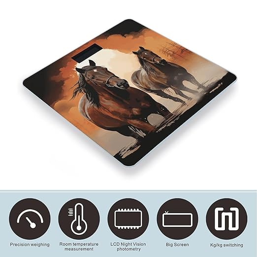 Brown Horse Silhouette Bathroom Scale Large LCD Backlight Display Digital Scale Rounded Corners Body Scales Automatic Power On/Off Bathroom Scales for Home Bedrooms