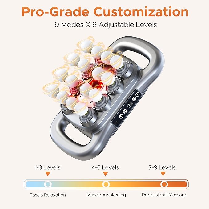 16 Head Massage Gun Deep Tissue - 2026 Upgrade 16-Drive Back Muscle Massager with Adjustable 9 Modes &amp 9 Levels Quiet Percussion Massager for Legs Waist Back Buttocks Muscles Pain Relief (Gray