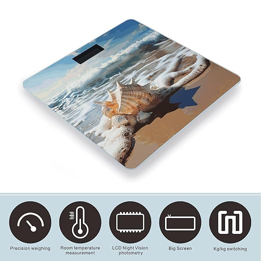 Ocean Sea Wave Seashell Scale for Body Weight Bathroom Weighing Scale with Large LCD Backlight Display Weight with High Precision Measures Weight Up to 180kg