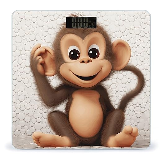 Cute Monkey Bathroom Scale Large LCD Backlight Display Digital Scale Rounded Corners Body Scales Automatic Power On/Off Bathroom Scales for Home Bedrooms