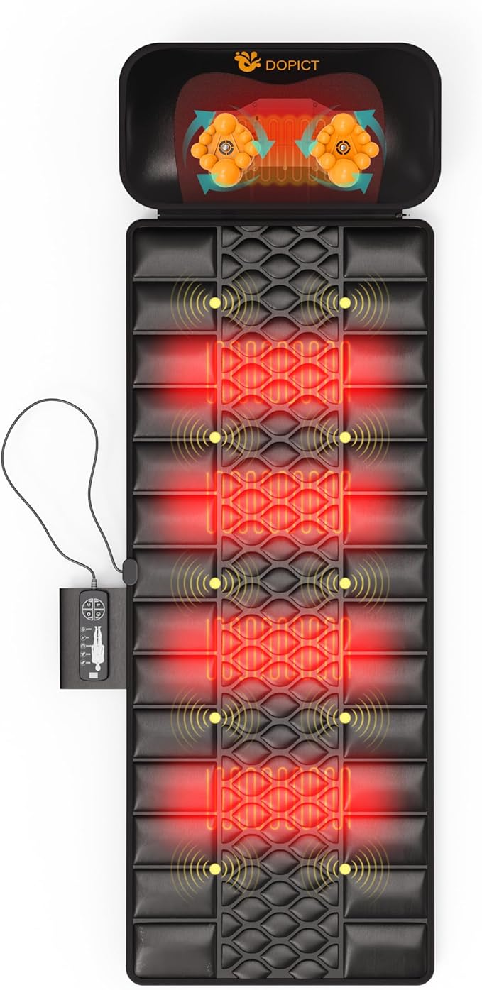 Massage Mat Detachable Neck Massager Full Body Vibration Heating Massage Pad with 10 Vibrating Motors and 9 Speed Settings for Home Office Use Gift for Men Women Parents ChristmasBlack