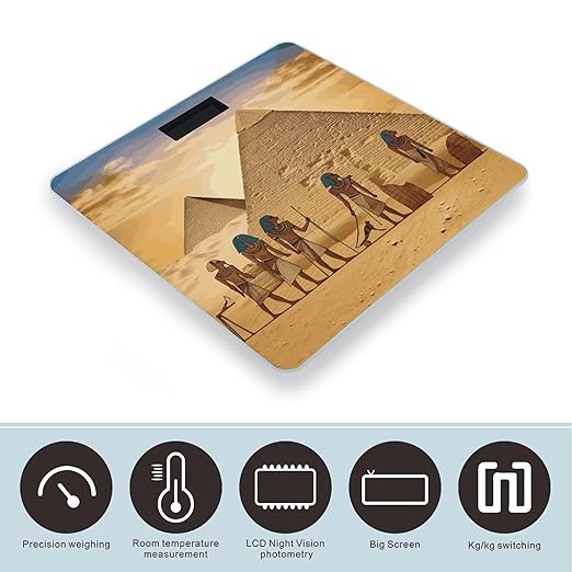 Ancient Egyptians Scale for Body Weight Anti-Slip Sturdy Tempered Glass Weighing Machine Highly Digital Accurate Bright LCD Bathroom Scale for Household Gift