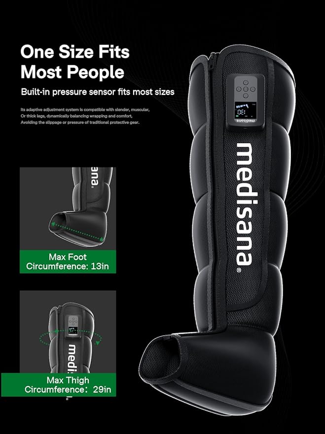 Medisana Leg Compression Massager Cordless Rechargeable Air Pressure Boot with Multi-Customize Modes Intensities &amp Timer Leg Compression for Circulation Pain Relief Recovery Christmas Gifts