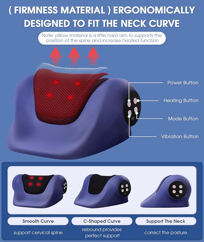 Neck Stretcher Cervical Traction Device3 Adjustable Modes Neck Traction Device Portable Heated Wireless Neck and Shoulder Relaxer Corrector Pillow for TMJ Pain Relief and Cervical Spine Alignment