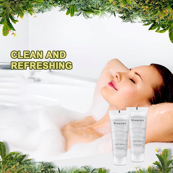 Travel Size Body Wash (1 fl oz 50 Pack) Refreshing Hotel Body Wash Mini and Small Size Guest Hotel Toiletries in Bulk