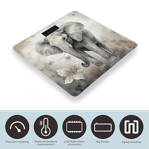 Animals Cute Elephant Scale for Body Weight Highly Accurate Digital Bathroom Scale Sturdy Tempered Glass Weighing Scales with LCD Display Fashion Body Fat Smart Scales 400lb