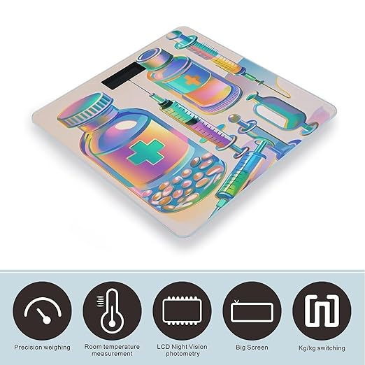 Gradient Medical Items Pattern Weight Scale Highly Accurate Digital Weighing Scale with Large LCD Display Smart Bathroom Scales for Home Bedrooms and Gift Giving