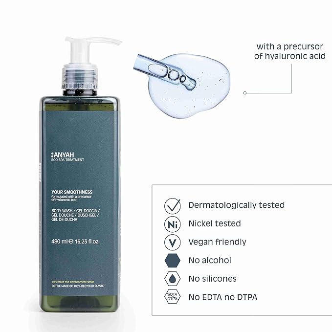 Anyah Body Wash (480 Ml/ 18 pack) Your Smoothness Certified Eu Ecolabel Sealed Pump Recycled Bottle