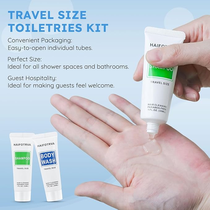 Travel Size Shampoo and Body Wash Bulk Pack of 50Individually Wrapped 30ml/1 fl oz Small Size Hotel Supplies Portable Toiletries Amenities Bulk for GuestsTravelHomelessCharity