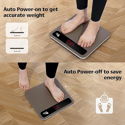 himaly Digital Body Weight Scale Bathroom Scale Step-On Technology High Precision Measurements Scales with Large Non Slip Silicone Platform and LCD Digital Display 400lbs/180kg Capacity Brown