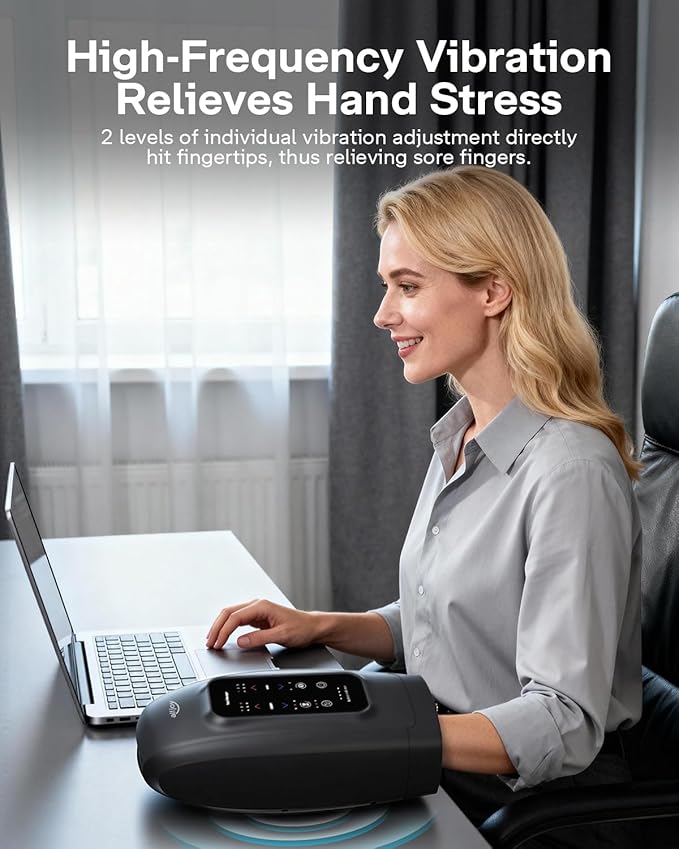ALLJOY Hand Massager for Arthritis and Carpal Tunnel Relief Touchscreen Cordless Hand Massager with Vibration and Heat 6 Levels Pressure Point Therapy Gifts for Women/Men