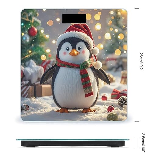 Christmas Funny Penguin Bathroom Scale for Body Weight Bathroom Digital Electronic Weighing Scale with Back Lit LED Display Sturdy Tempered Glass Weight Watchers Scales 400lb
