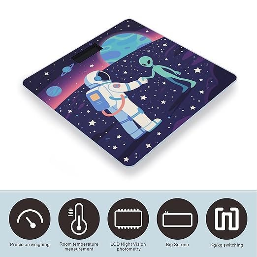 Astronaut Meets Alien Weight Scale Cute Bathroom Scale for Body Highly Accurate Digital Weighing Machine for People Compact LCD Display Scales with Sturdy Toughened Glass Scales