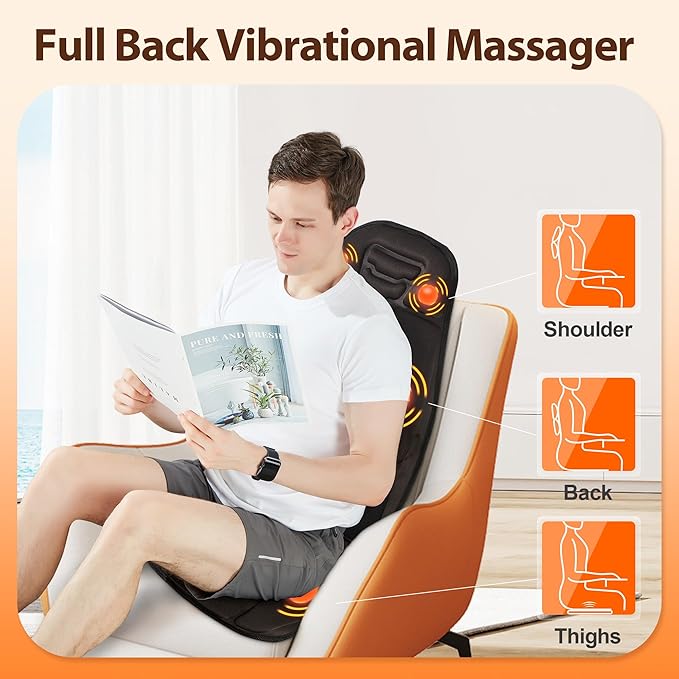Back Massager with Heat Cooling Back Massager for Chair Chair Massager for Full Body Massage Deep Tissue Vibration Pad with 6 Vibration Nodes Jet-Black