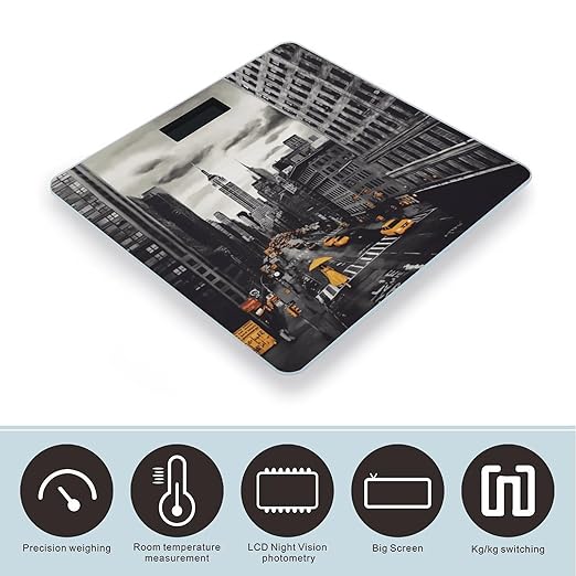 Love from New York Scale for Body Weight Anti-Slip Tempered Glass Digital Bathroom Scales Clear LCD Display Weighing Scale Safe Rounded Corners Smart Scales