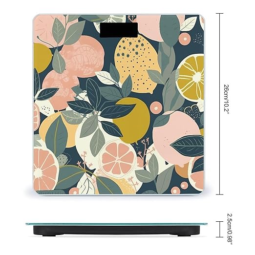 Lemon Citrus Pattern Bathroom Scale for Body Weight Bathroom Weighing Scale with Backlit LCD Display Highly Accurate Measures Weight Up to 180kg