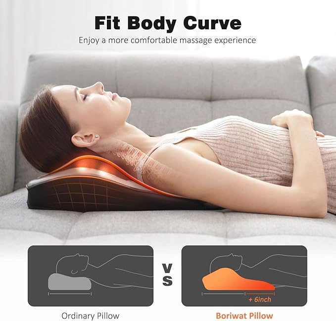 Boriwat Back and Neck Massager with Heat - 3D Kneading Massage Pillow for Neck Shoulder Leg Pain Relief - Gifts for Men Women Mom Dad - Relax at Home Office Car - Dark Gray