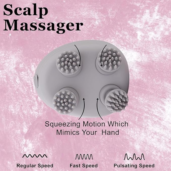 Rechargeable Head Scalp &amp Full Body Massager Electric Kneading Massager with 4 Speed Modes Portable Handheld for Pain Relief Hair Growth &amp Deep Relaxation Pink