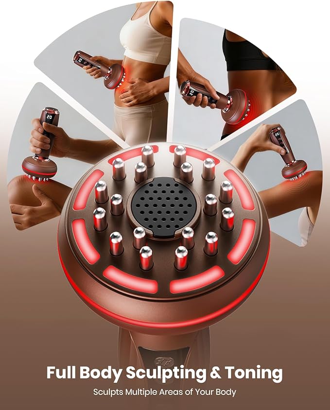 4-in-1 Lymphatic Drainage Massager &amp Anti Cellulite Massage Tool Body Sculpting Massager for Legs Arms &amp Belly Reduce Cellulite Stretch Marks with Heat Light &amp Vibration Mocha Brown
