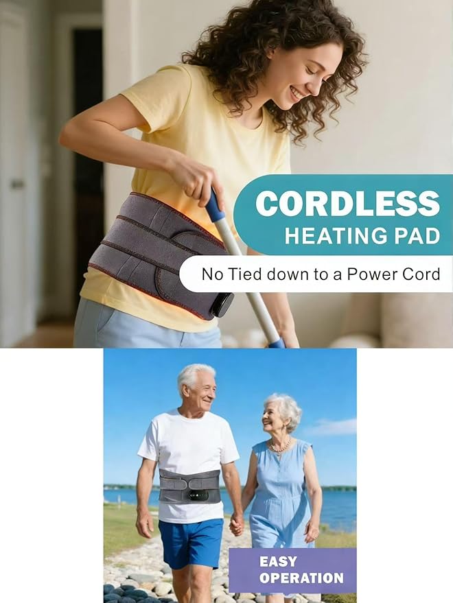 Lower Back Massager Waist Belt - Red Light Therapy 3 Heating &amp Vibration Levels Touchscreen Control Adjustable Size Multi-Use Heating Pad for Back/Stomach/Neck Pain Relief Heated Back Brace