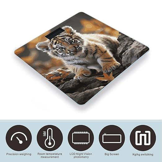 Digital Bathroom Scale for Body Weight Scale with Bright LCD Display High Accuracy Step-On Technology Auto On/Off Cute Tiger Digital Scales 400 Lbs /180kg