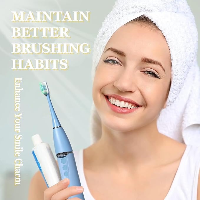 Foldable Electric Toothbrush for Adults – Dual UV Sanitization 272 Sonic Modes USB-C Rechargeable 4 Brush Heads Leather Travel Case Portable Blue Toothbrush
