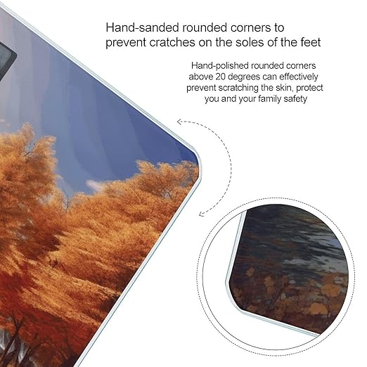 Autumn Scene Pattern Scale for Body Weight Anti-Slip Tempered Glass Digital Bathroom Scales Clear LCD Display Weighing Scale Safe Rounded Corners Smart Scales