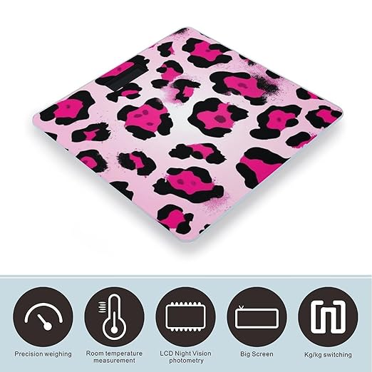 Women's Fashion Automatic Switch Digital Bathroom Weighing Scale Smart Scale Paint Splatter Cheetah Leopard Print Pink