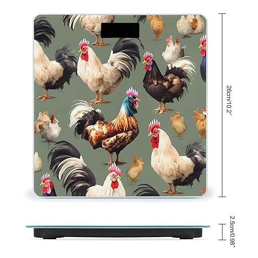 Digital Bathroom Scale for Body Weight Scale with Bright LCD Display High Accuracy Step-On Technology Auto On/Off Chicken and Rooster Print Digital Scales 400 Lbs /180kg
