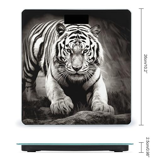 Black and White Tiger Scale for Body Weight Safe Rounded Corners Tempered Glass Digital Bathroom Scale LED Display 400lb Capacity Weight Scales with High Precision Sensors