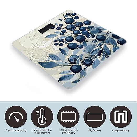 Field of Blueberries Bathroom Scale for Body Weight Bathroom Weighing Scale with Backlit LCD Display Highly Accurate Measures Weight Up to 180kg