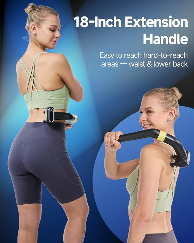 Dual Head Massage Gun Deep Tissue 3-in-1 Back Massager with Detachable Extension Handle for Hard-to-Reach Areas Gym &amp Home Use for Men and WomenFSA-HSA Eligible