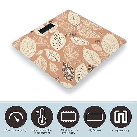 White and Brown Leaves Scale for Body Weight Anti-Slip Tempered Glass Digital Bathroom Scales Clear LCD Display Weighing Scale Safe Rounded Corners Smart Scales