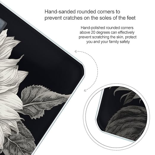 Sunflower Black Grey Scale for Body Weight Accurate Digital Bathroom Scale Toughened Glass High Precision Scales Smart Weight Scales with Large LCD Backlight Display Weighing Machine