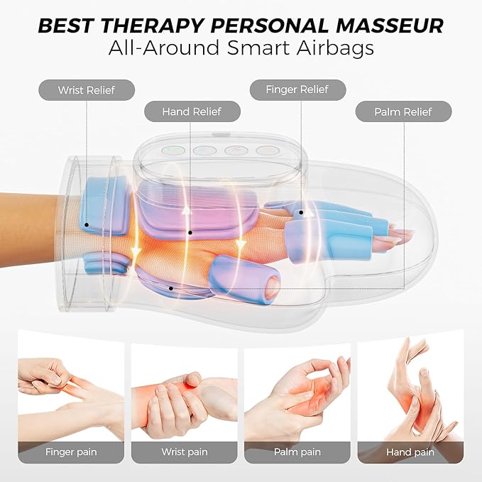 WUX Hand Massager with Heat Compression Relief 3 Massage 4 Temperatures 5 Compression Models Therapy Glove Arthritis &amp Wrist Carpal Tunnel Muscles Pressure Point Therapy Ideal Gifts for Women/M