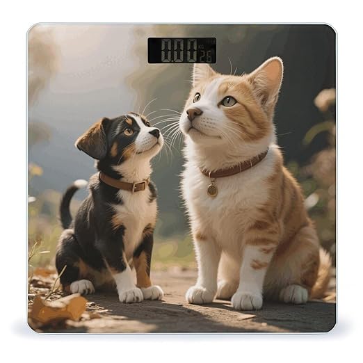 Cat Dog Weight Scale Cute Bathroom Scale for Body Highly Accurate Digital Weighing Machine for People Compact LCD Display Scales with Sturdy Toughened Glass Scales