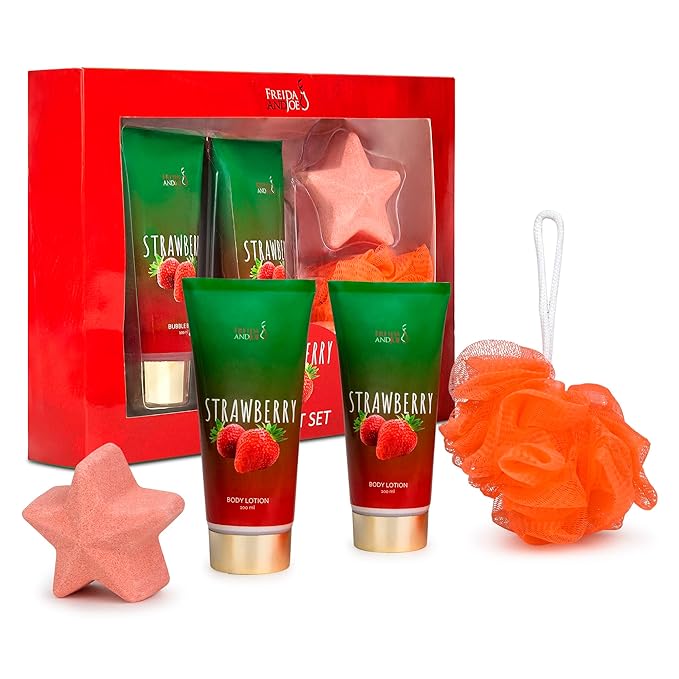 Strawberry Bath and Body Gift Set for Women - Luxurious Shower Pampering Irresistible Strawberry Scent Complete Body Skincare Collection – Mother's Day Gift for Mom