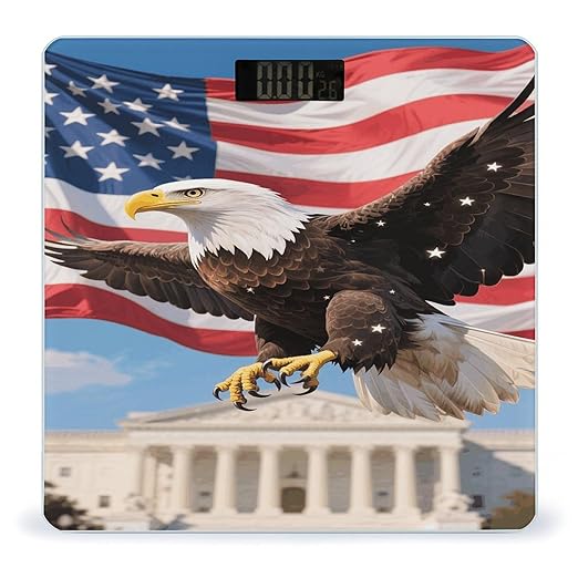 American Eagle Patriotic USA Weight Scale Large Digital Bathroom Scales with Bright LED Display Non Slip Digital Scale and Step On Fashion Weighing Machine for Body