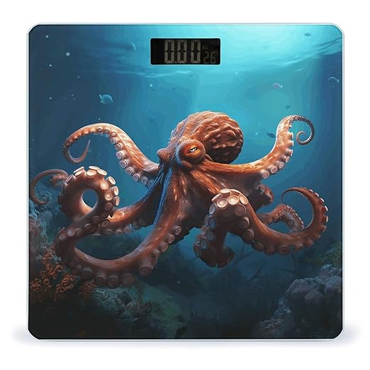 Ocean Animal OctopusScale for Body Weight with LCD High Precision Weighing Scales Fashion Sturdy Tempered Glass Weight Scales Easy-to-Read Digital Bathroom Scale for Daily 400lb