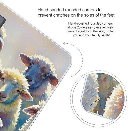 Watercolor Sheeps Scale for Body Weight Highly Accurate Digital Bathroom Body Scale Digital Bathroom Scales for People Anti-Slip Large LCD Display Smart Scales