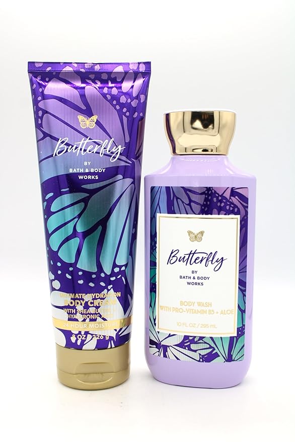 Butterfly Shower Gel Body Wash and Body Cream Bundle Set