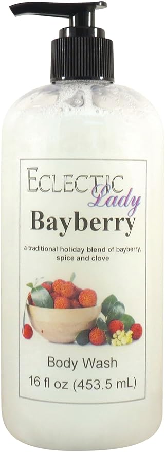 Eclectic Lady Liquid Pearl Body Wash - Bayberry Scent 3-in-1 Use For Bubble Bath Hand Soap &amp Body Wash Phthalate-Free Bayberry Fragrance Handcrafted in USA (16 oz)